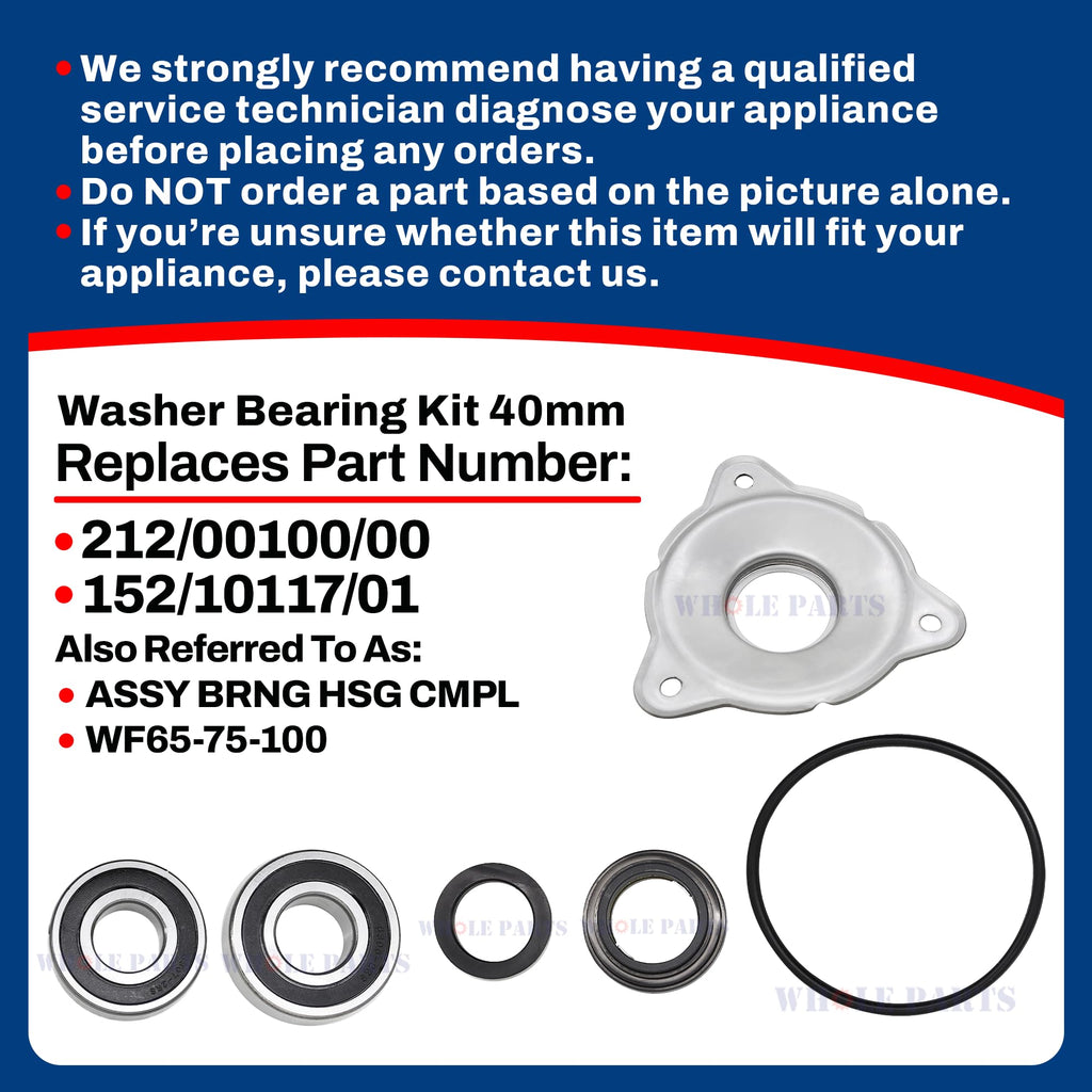Whole Parts Commercial Washer Bearing Kit Part# 212/00100/00, 152/10117/01