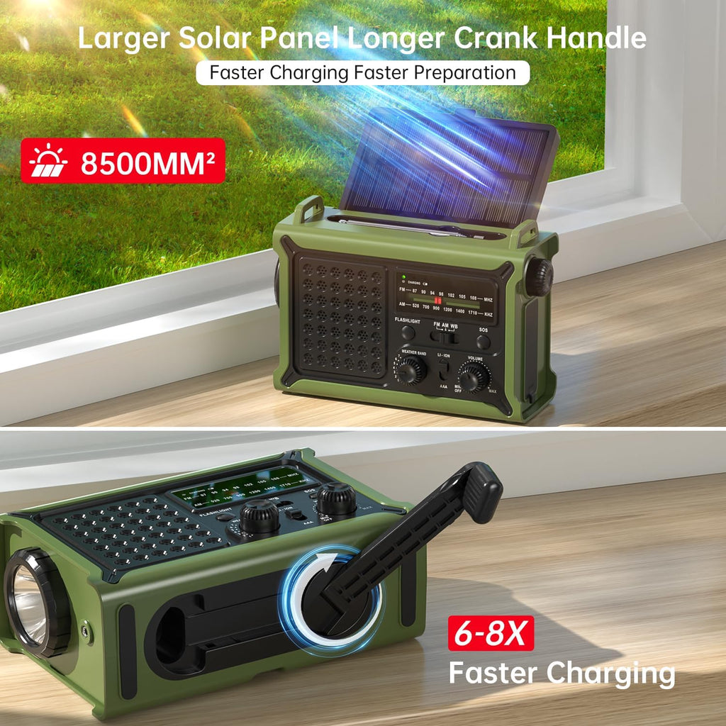 12000mAh/44400mWh Emergency Radio, NOAA Weather Radio, Hand Crank & Solar | Clear Signal, AM/FM Portable Radio, AC