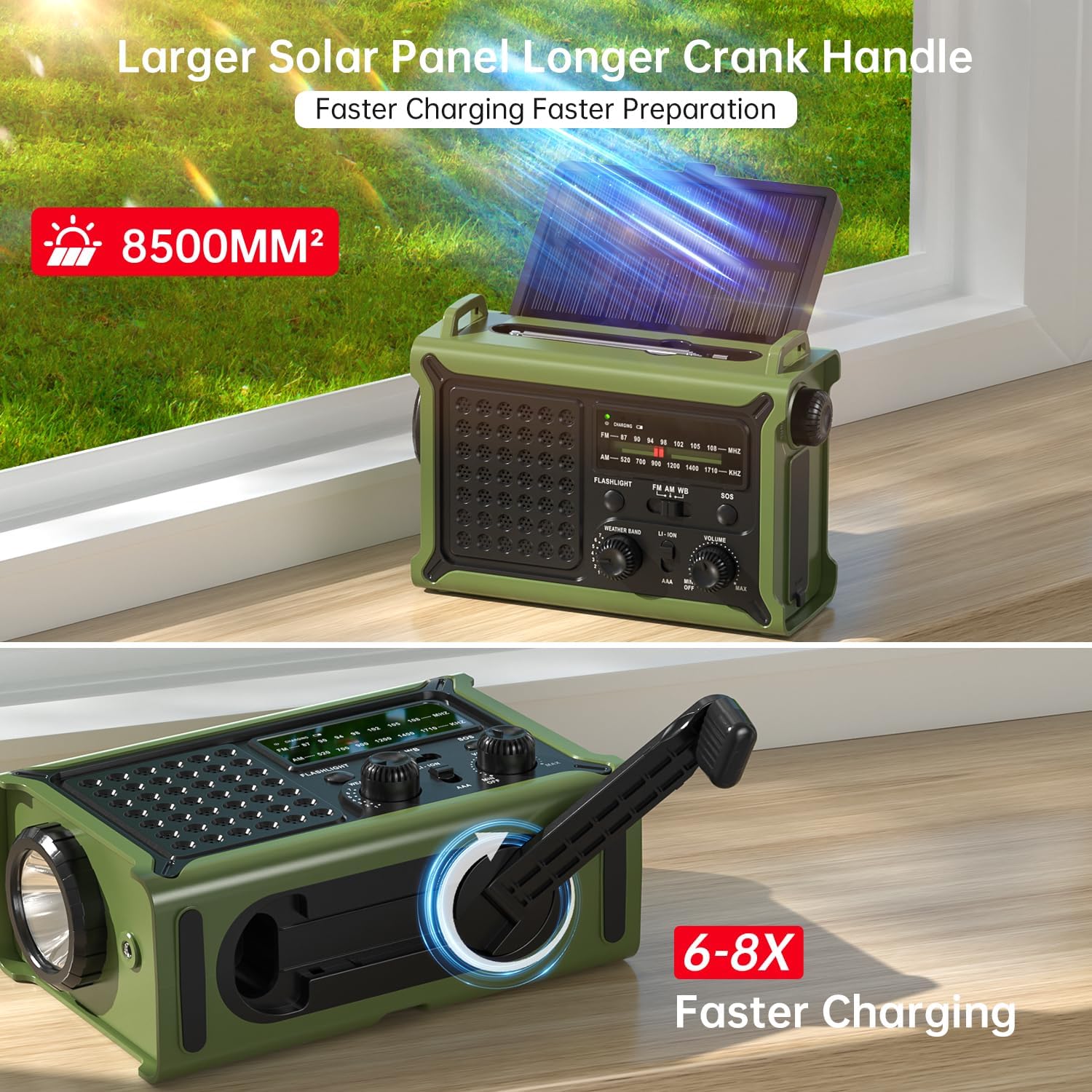 12000mAh/44400mWh Emergency Radio, NOAA Weather Radio, Hand Crank & Solar | Clear Signal, AM/FM Portable Radio, AC