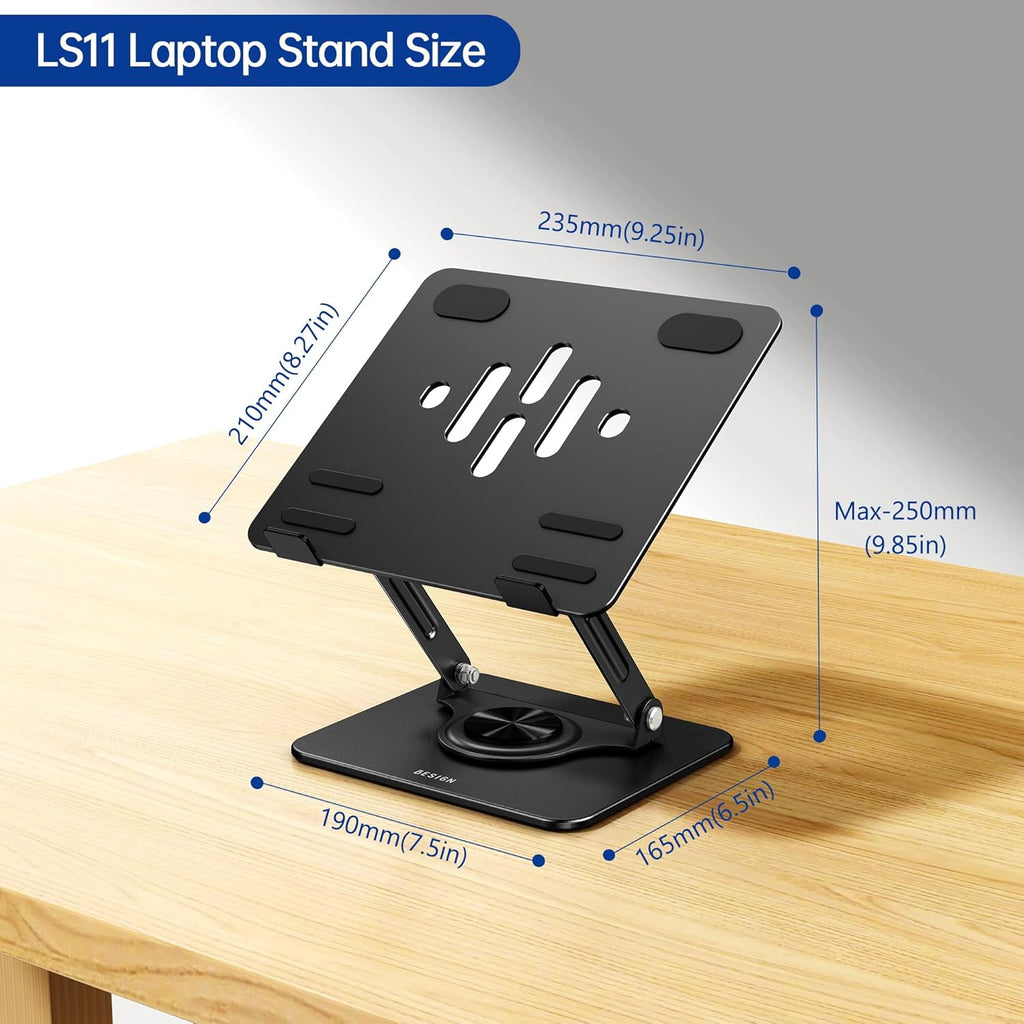 Laptop Stand with 360° Rotating Base, Ergonomic Adjustable Notebook Riser, Foldable Computer Holder Compatible with