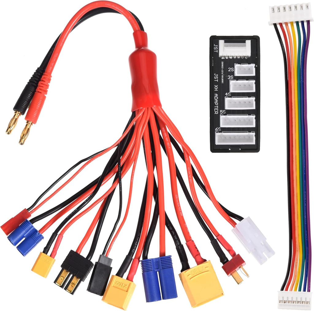 RC Lipo Battery Charger Adapter Connector Splitter Cable, 10 in 1 Convert Wire to 4.0mm Banana Plug with 2-6S Charge