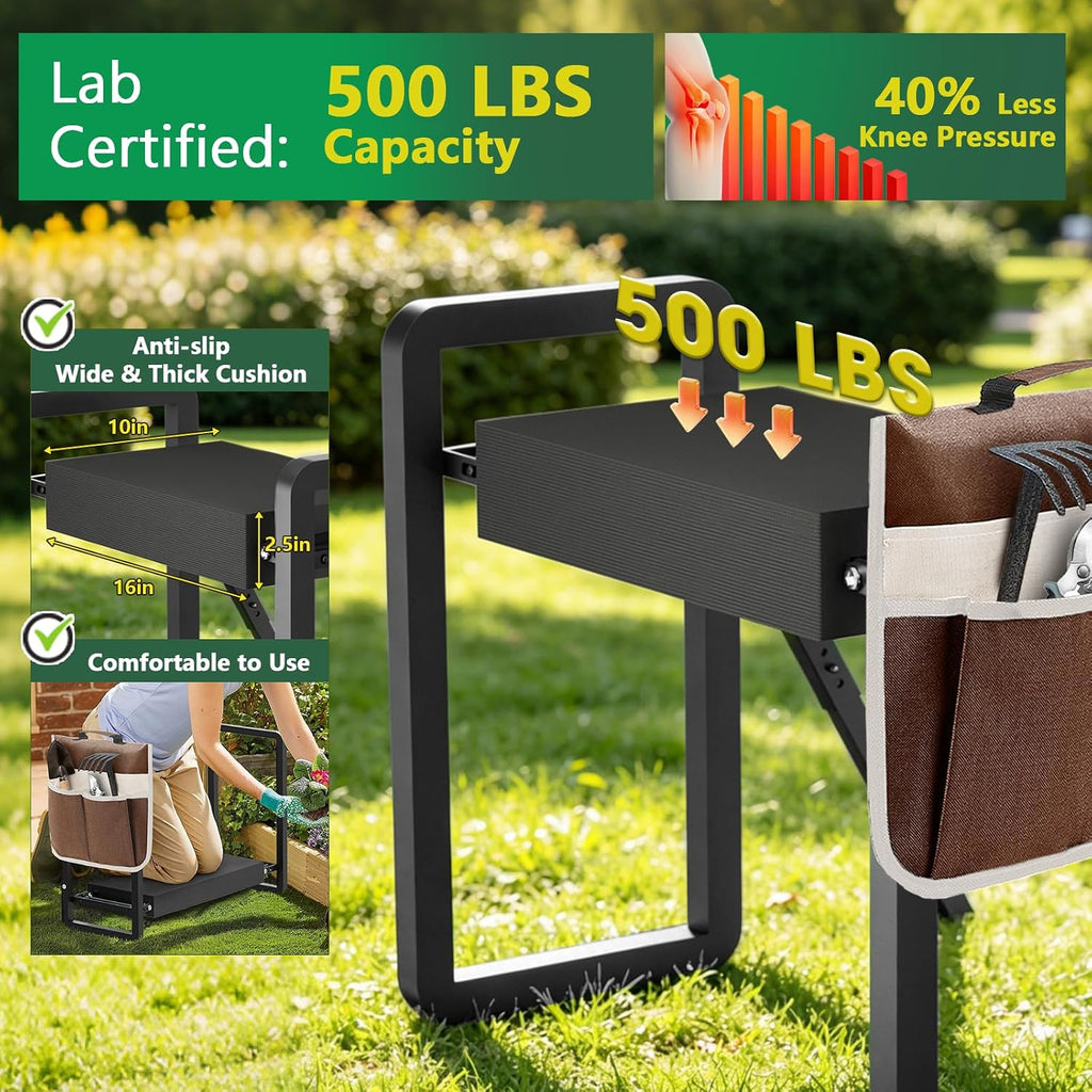 Garden Kneeler and Seat Foldable Gardening Stool with Extendable Legs