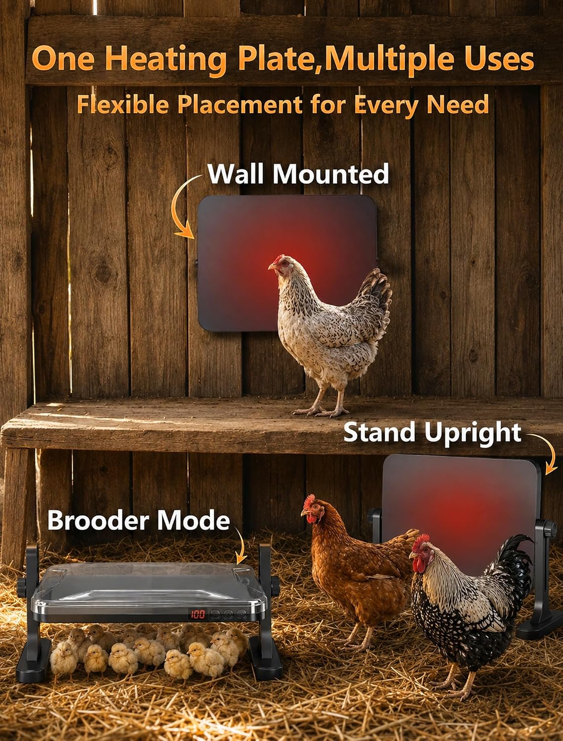 2026 Chicken Coop Heater, 200W UL Certified Brooder Plate, Black