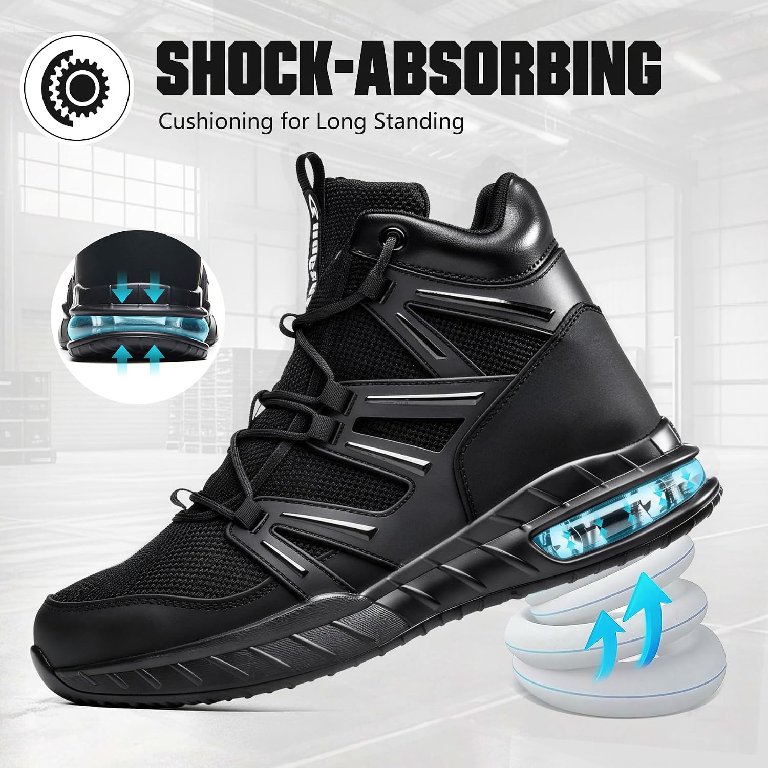 Steel Toe Boots for Men, Cushioned Safety Work Shoes | Steel toe, anti-puncture midsole, air cushion, wear-resistant