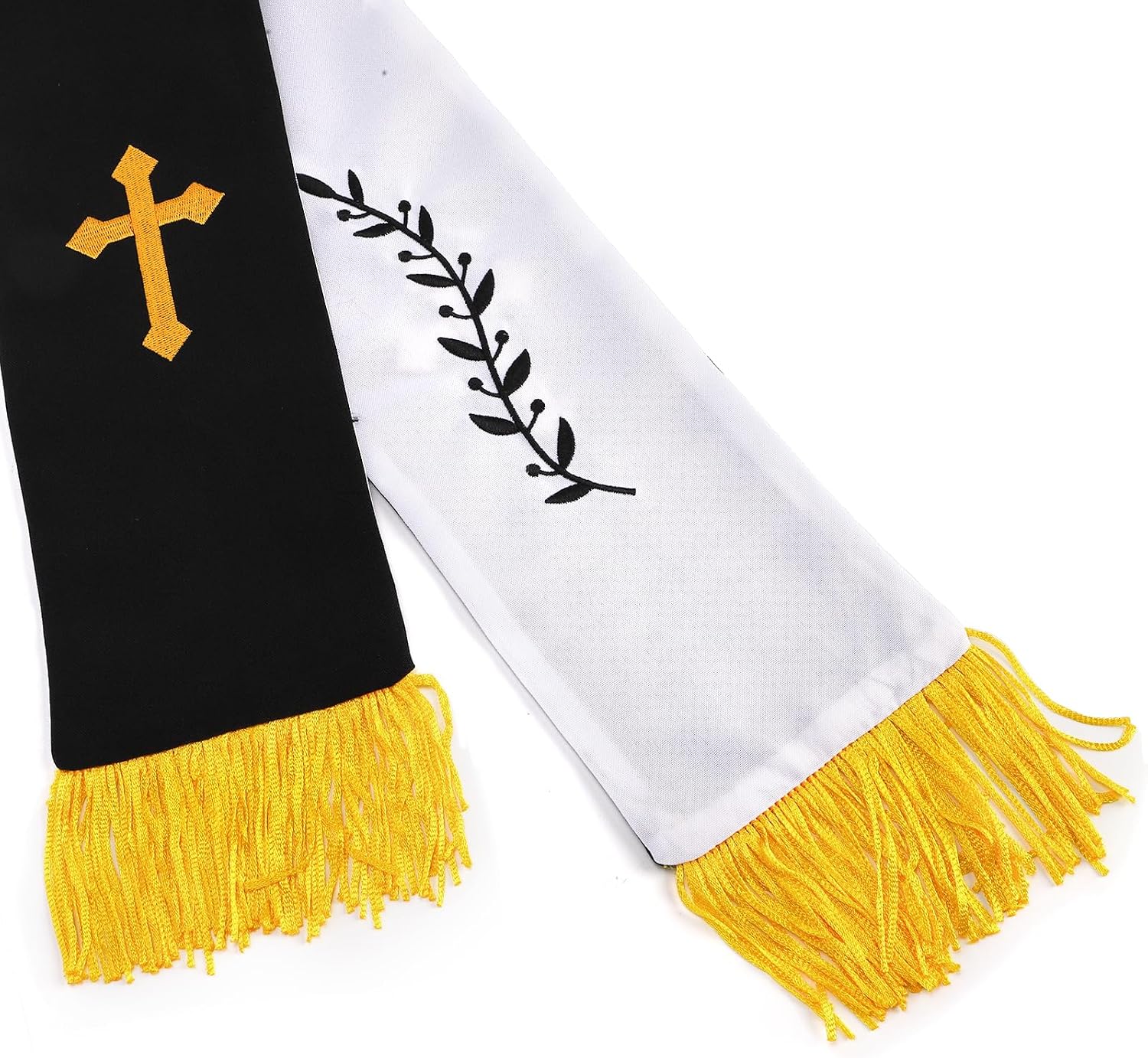 1 Pack Wedding Reversible Stole with Tassels, 75 Inch Clergy Mass Stoles with Cross, White Embroidered Priest Sash