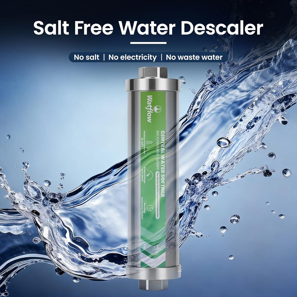 Salt-Free Water Descaler Sysrem – Central Whole-House Water Softener, 3/4" NPT, Polarization System, Prevents Scale