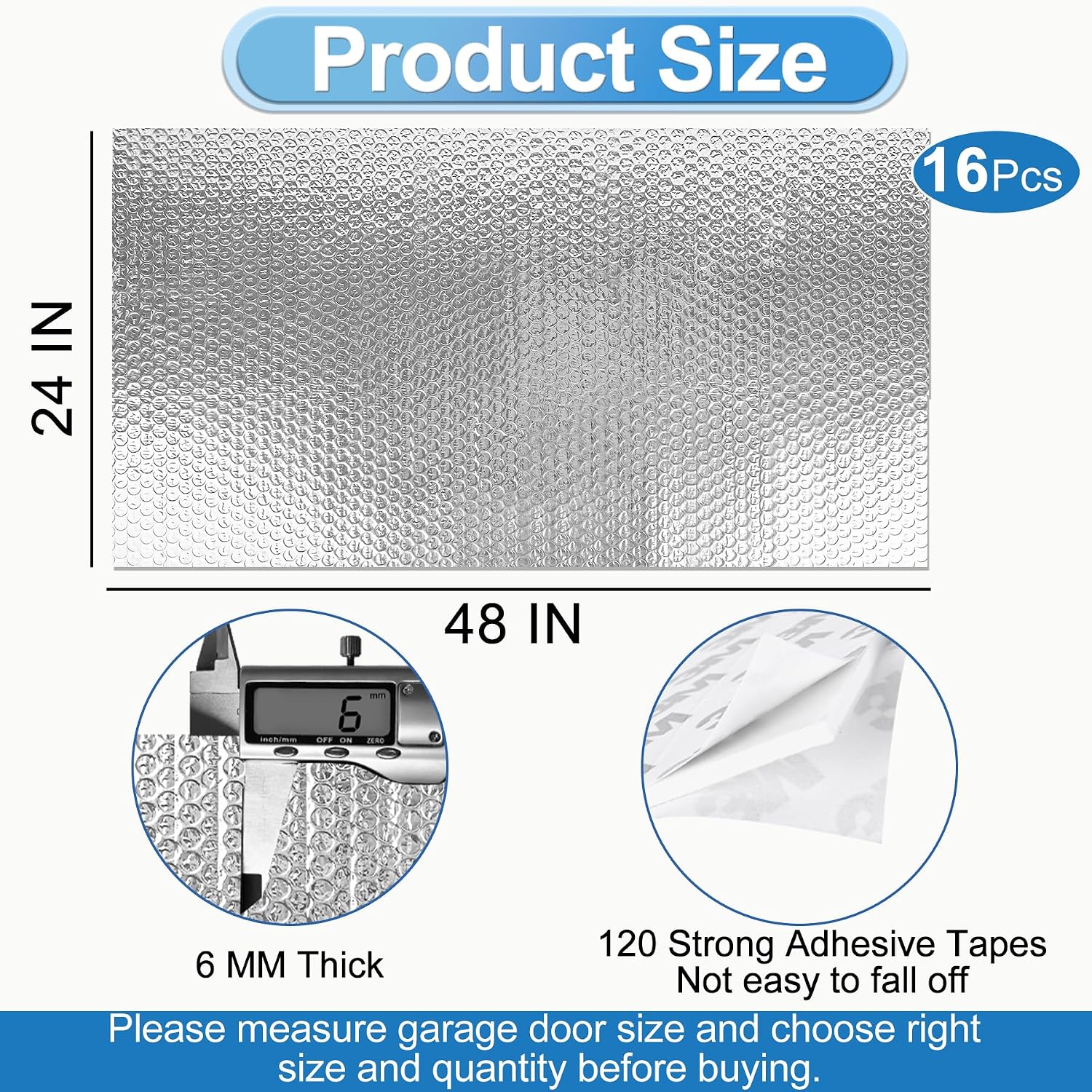 Garage Door Insulation Kit 16P Double Bubble Window Heat Insulation Panels, 6MM 16x8FT Reflective Aluminum Foil