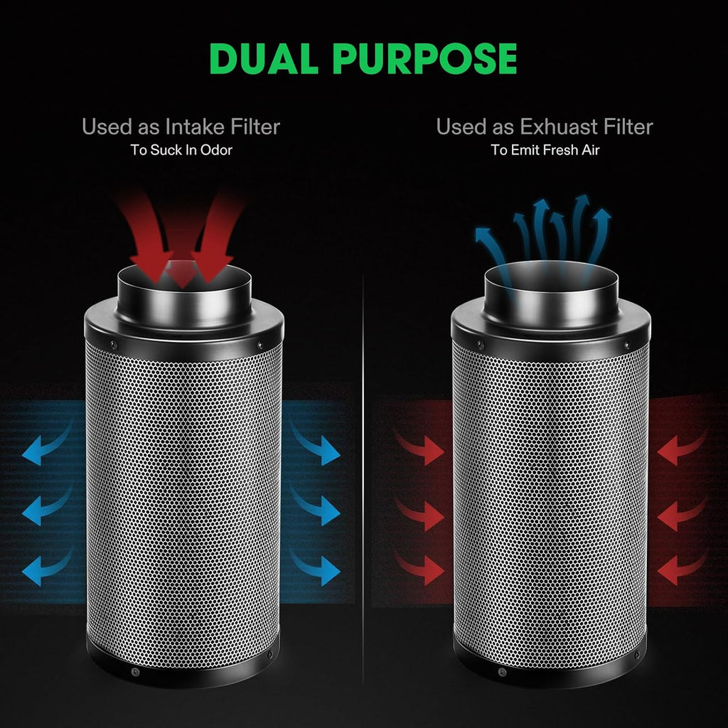 4" Pro Carbon Filter & Pre-Filter 264 CFM for Inline Fan, Black | Odor Smoke Control with Australia Virgin Charcoal