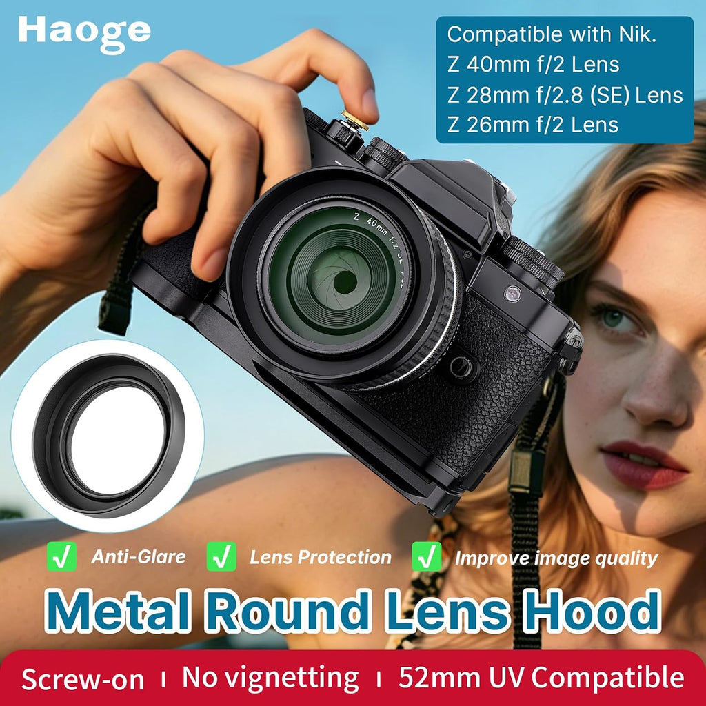 Metal Lens Hood for Nikon NIKKOR Z 40mm f/2, Z 28mm f/2.8, Z 28mm f/2.8 (SE) Lens,Screw Hood, Compatible with 52mm UV