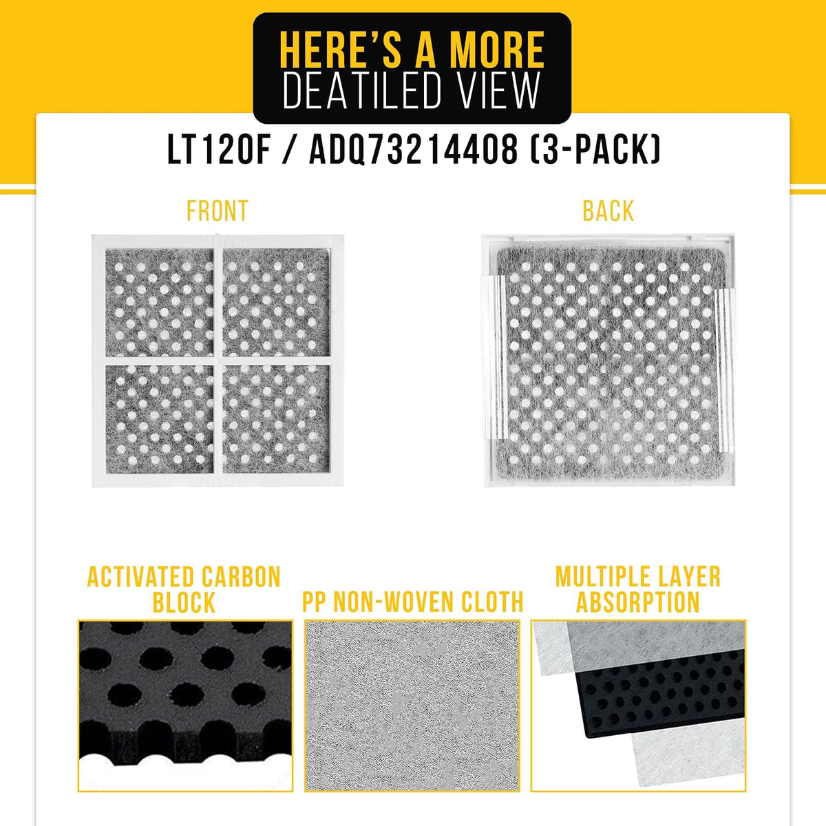 PartsBroz Air Filter 3-Pack for LG LFXS30766S Refrigerator Air Filter Replacement