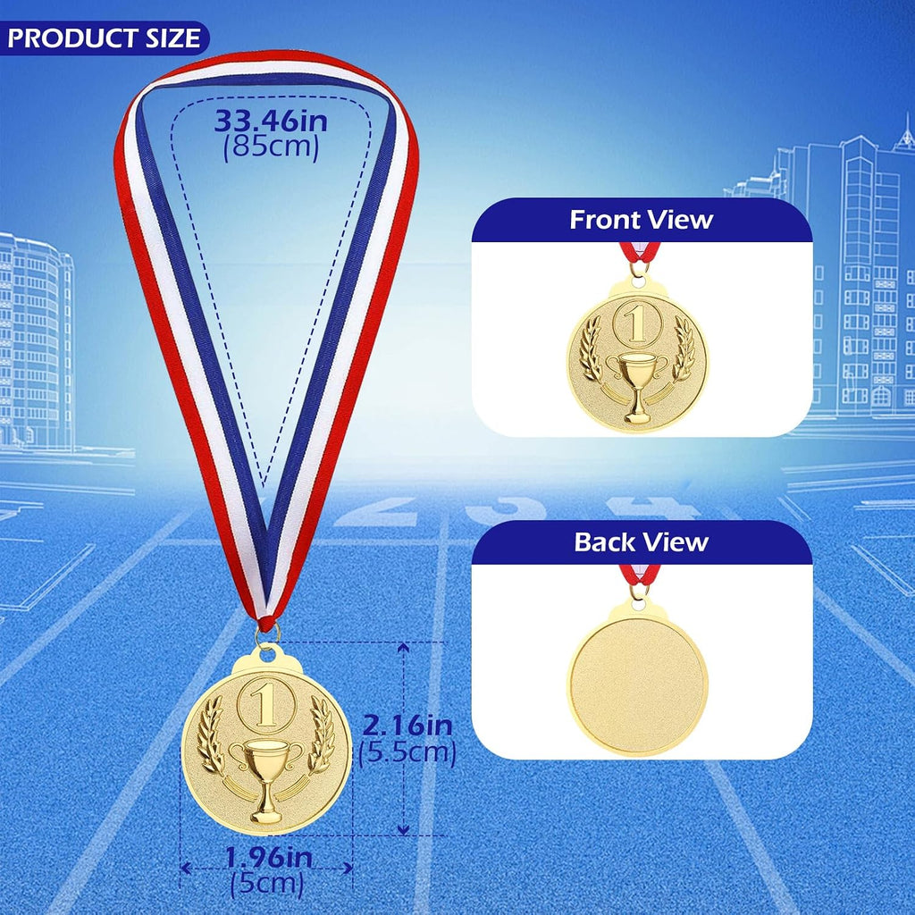 12 Pcs Gold Medals for Awards, 1st 2nd 3rd Place Award Medal for Teens Adults, Metal Award Medals with Neck Ribbons