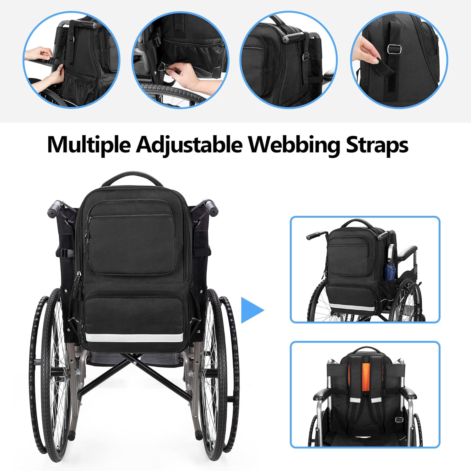 Wheelchair Backpack, Wheelchair Bag for Back of Chair, Wheel Chair Basket to Hang on Back with Thermal Insulation