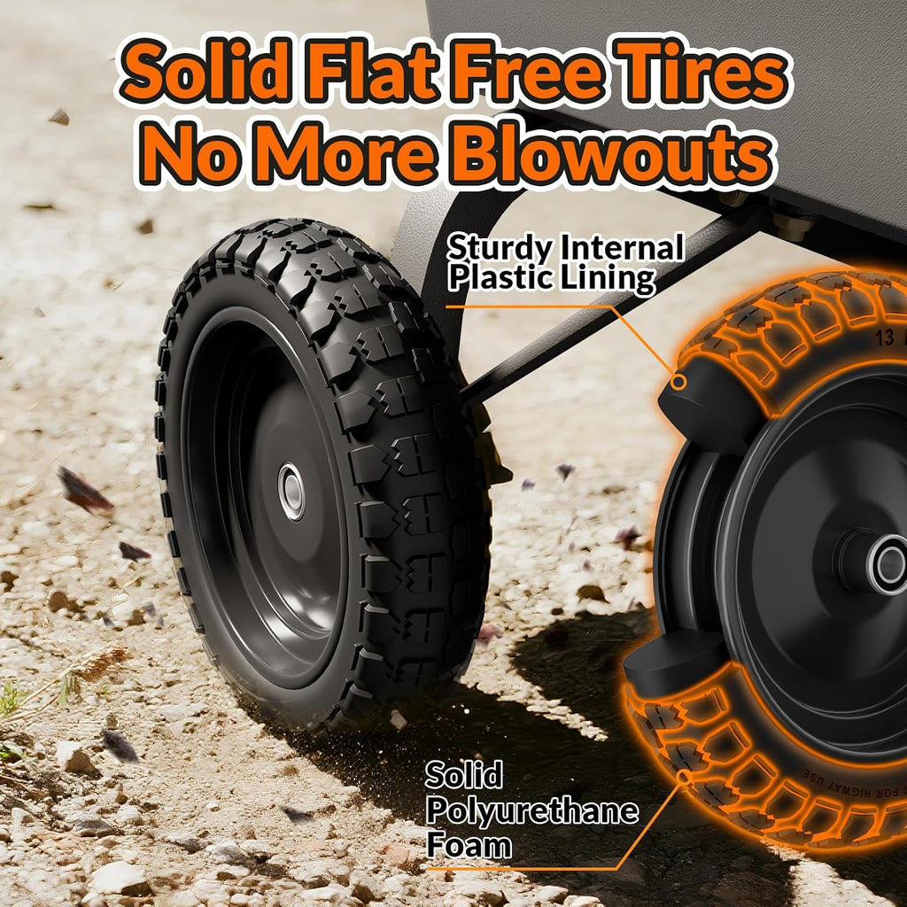 4.00-6 Flat Free Tire and Wheel, 13 Inch Solid Garden Wheelbarrow Tires, 300Lbs with 5/8" & 3/4" Axle Hole, 1"-3.5"