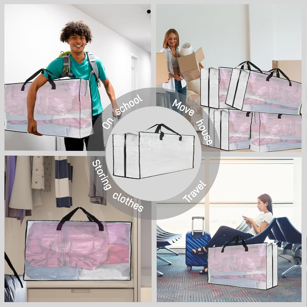 3 Pack Heavy Duty Moving Bags, Extra Large Clear Storage Bags with Zipper and Handles, Moving Boxes & Storage Bins