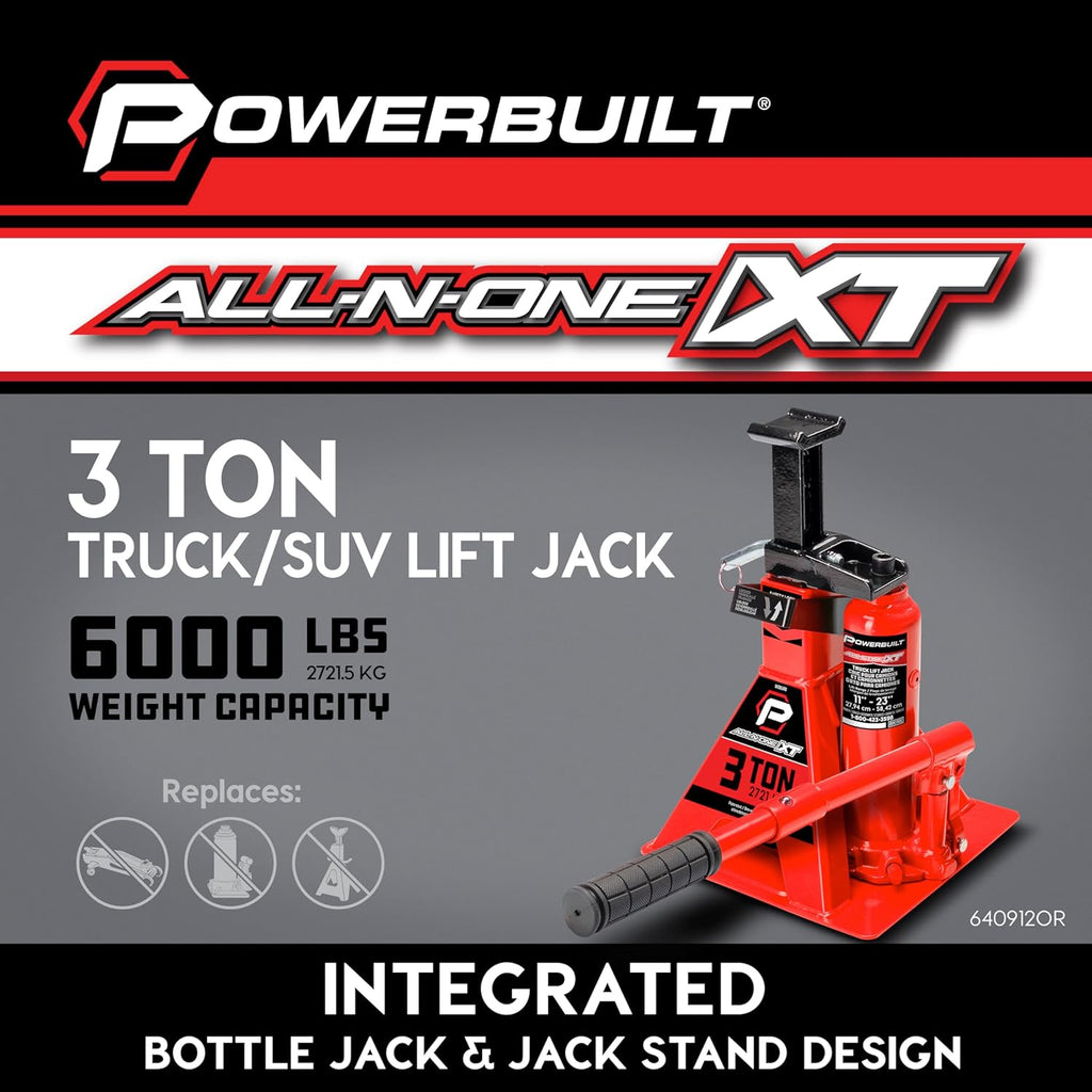 3 Ton All-in-One Hydraulic Bottle Jack and Jackstand in One, Compact, Wide Base, 11-21 Inch Range, Eliminates