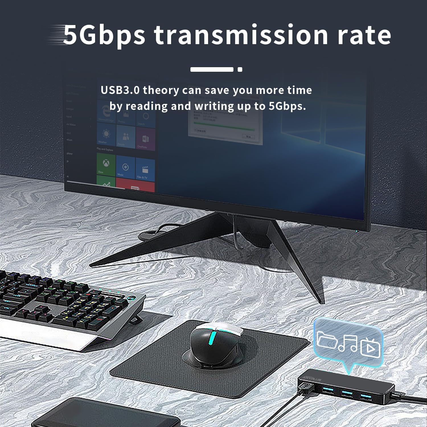 USB 3.0 Hub, 4 Port USB Hub Splitter,Portable USB Adapter Mini Multiport Expander for Desktop, Laptop, Xbox, Flash