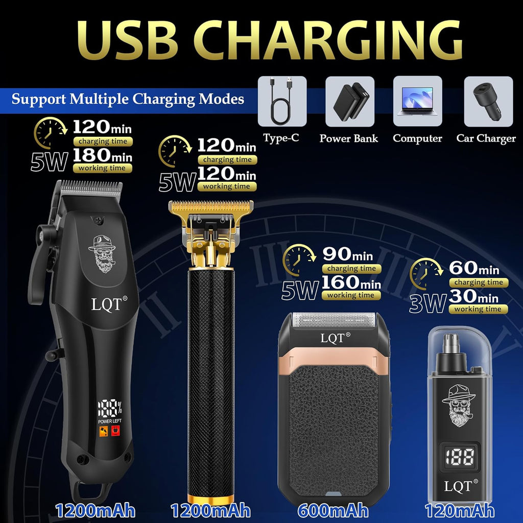 Hair Clippers for Men with LED Display, 4-Piece Cordless Grooming Kit with Hair Clipper, Beard Trimmer, Foil Shaver &