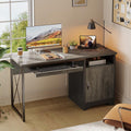 Office Desk with Keyboard Tray, Industrial Computer Desk with Storage, Reversible Executive Desk with File Cabinet