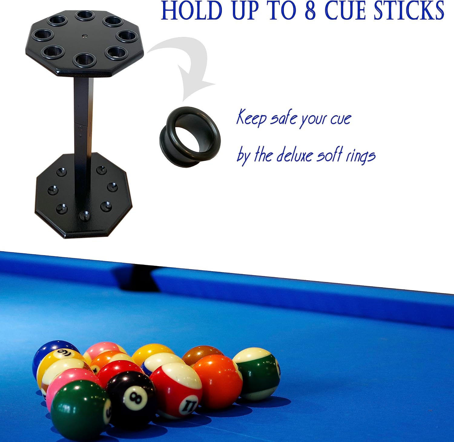 Freestanding Billiard Cue Rack, Pool Table Accessories Hold 8 Cues, Pool Cue Stick Holder, Wooden Floor Stand Pool