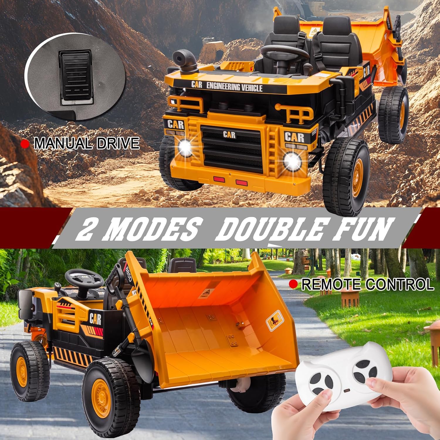 24V Ride On Toys for Big Kids Ride On Dump Truck Electric Dump Bed and Extra Shovel, Electric Toy Car for Kids Truck