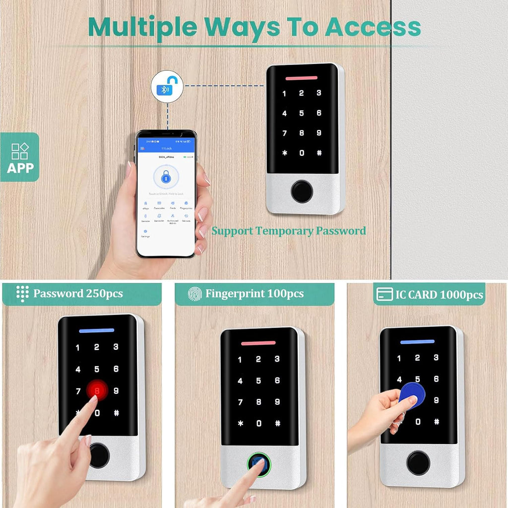 Wireless Bluetooth TTLock APP Access Control System, Fingerprint Password IC Card Metal Stand-Alone Door Entry Keypad