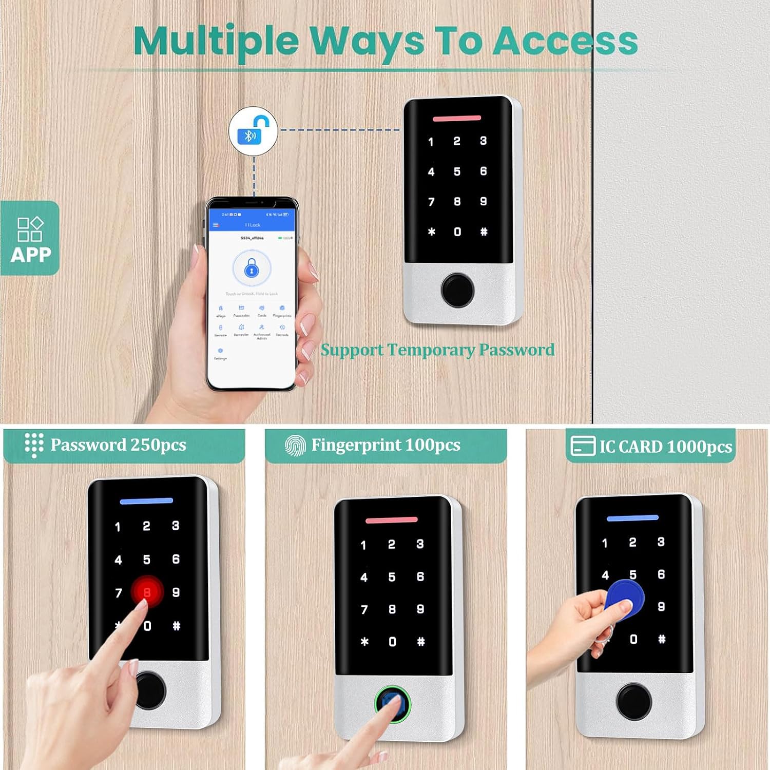 Wireless Bluetooth TTLock APP Access Control System, Fingerprint Password IC Card Metal Stand-Alone Door Entry Keypad