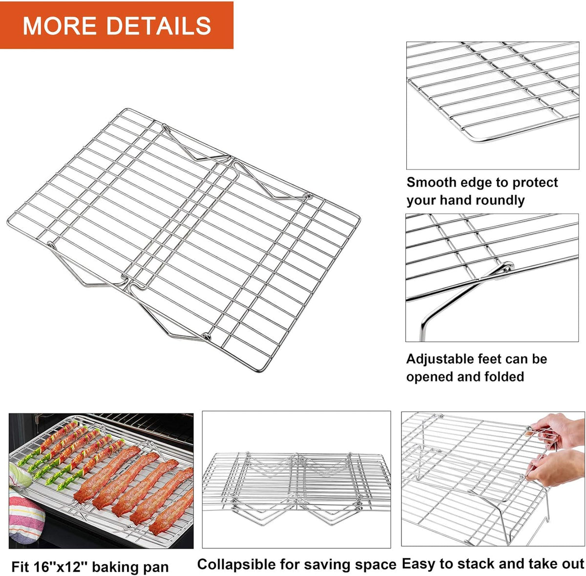 5-Tier Stainless Steel Cooling Rack, 15" x 10", Silver