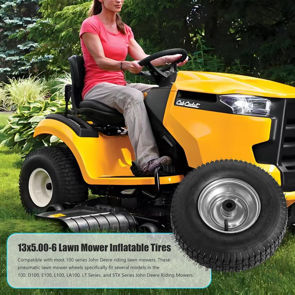 13x5.00-6 Tire and Wheel, Set of 2 Rubber Pneumatic Riding Lawn Mower Tires, Heavy Duty Lawn Mower Wheels with 3/4"