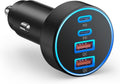 Car Charger USB C, 4-Port 90W Super Fast Charging Car Phone Charger Accessories Dual USB-C & USB-A Cargador Carro