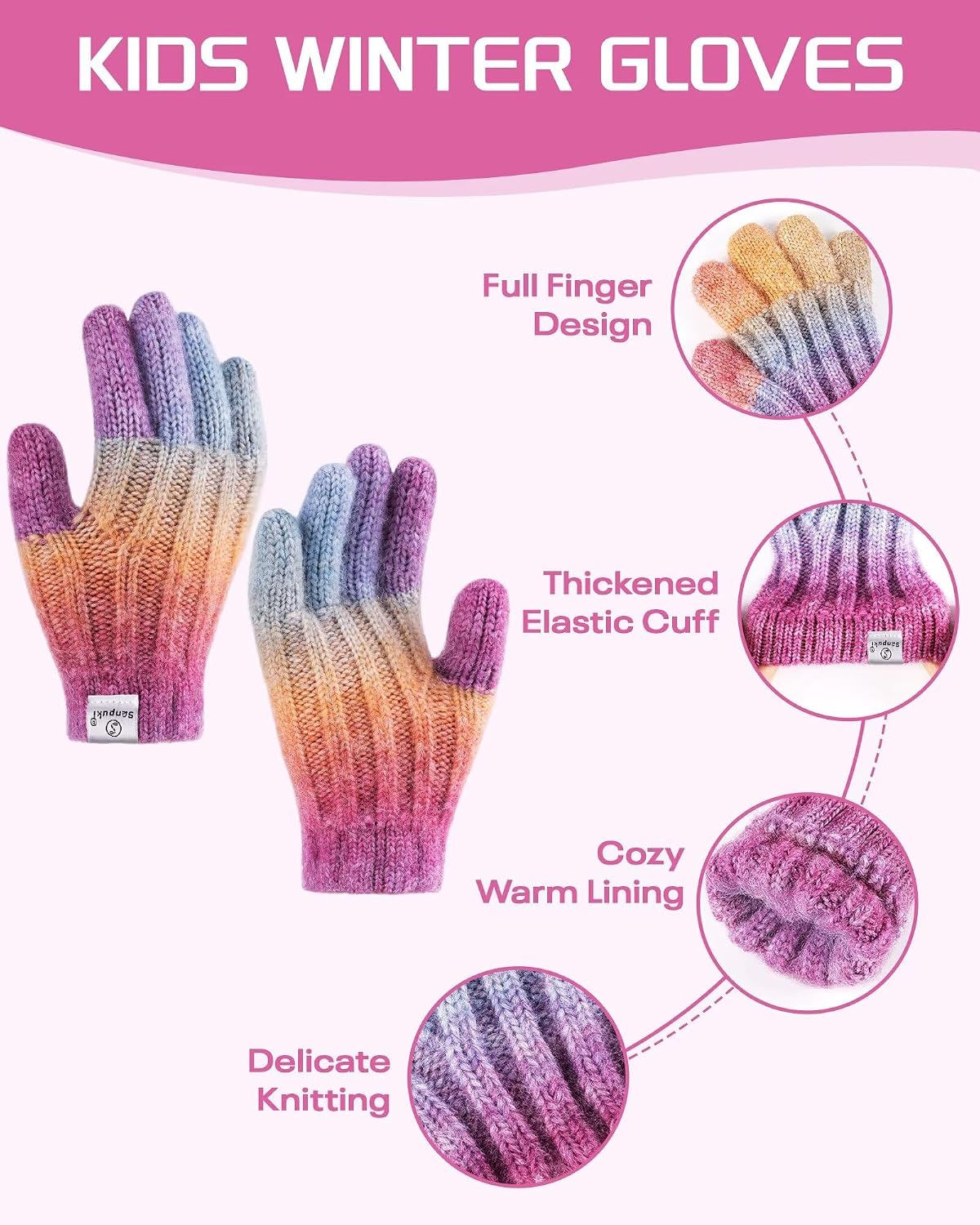 Kids Winter Beanie Gloves Scarf Set,Girls Toddler Winter Hat With Pom Neck Warmer Gaiter Mittens Fleece Lined Set