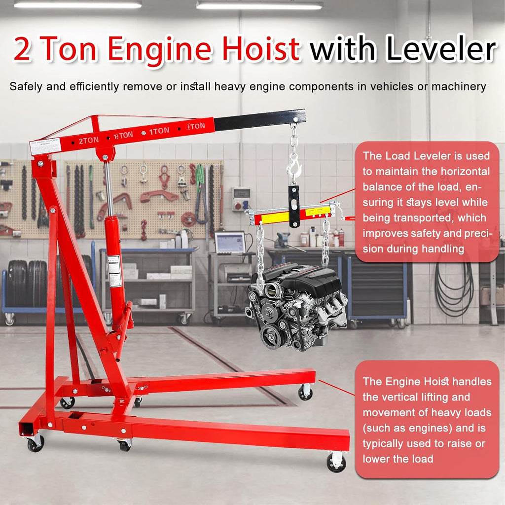 2Ton Hydraulic Engine Hoist with Load Leveler, Folding Cherry Picker