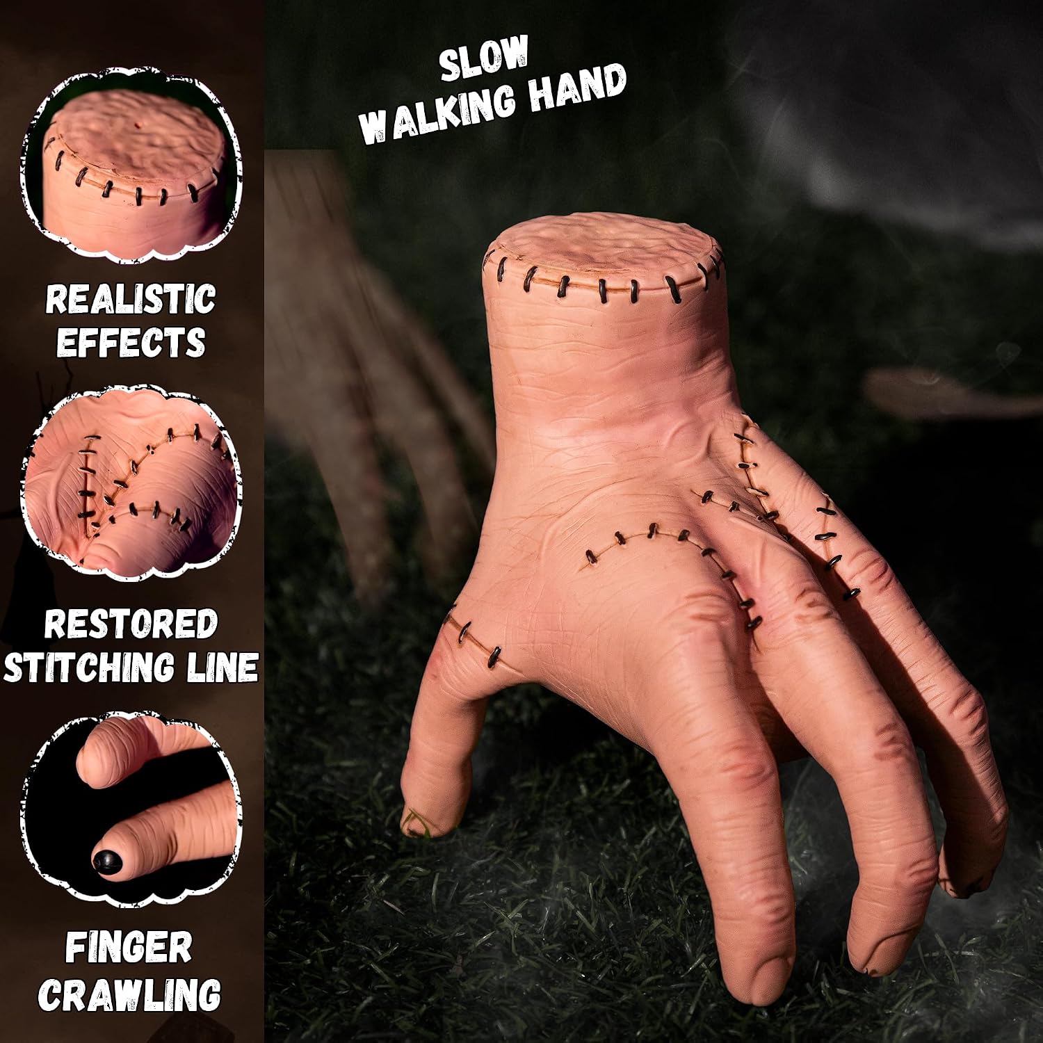 Halloween Animatronics Thing Hand Decorations, Sound Activated Wednesday Crawling Hand with Creepy Sound Scary