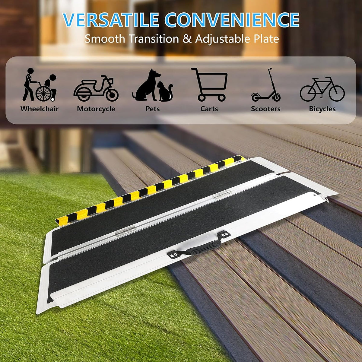 4FT Portable Wheelchair Ramp, Non-Slip Aluminum Folding Handicap Ramp, 800 LBS Capacity Door Threshold Ramps for Home