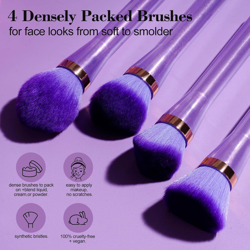 Professional 4 Pcs Makeup Brush Set WithTriangle Sponges, Extra-large Dual-purpose Makeup Sponge & Soft Finger