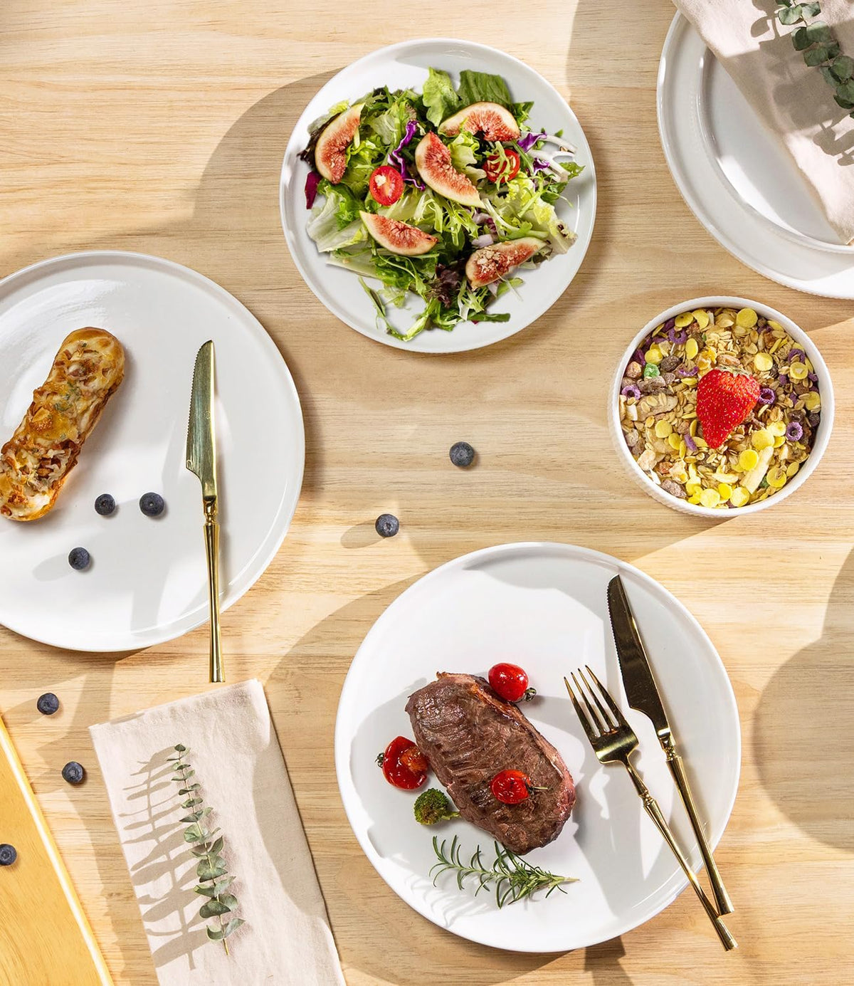 Ceramic Dinnerware Set for 4, 12-Piece Plates and Bowls Set