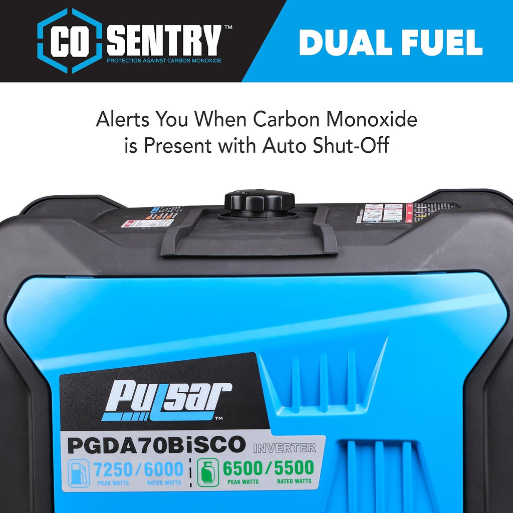 7,250-Watt Super Quiet Dual Fuel Inverter Generator with Remote Start | 6000 running watts gas, 5500 propane, 312cc