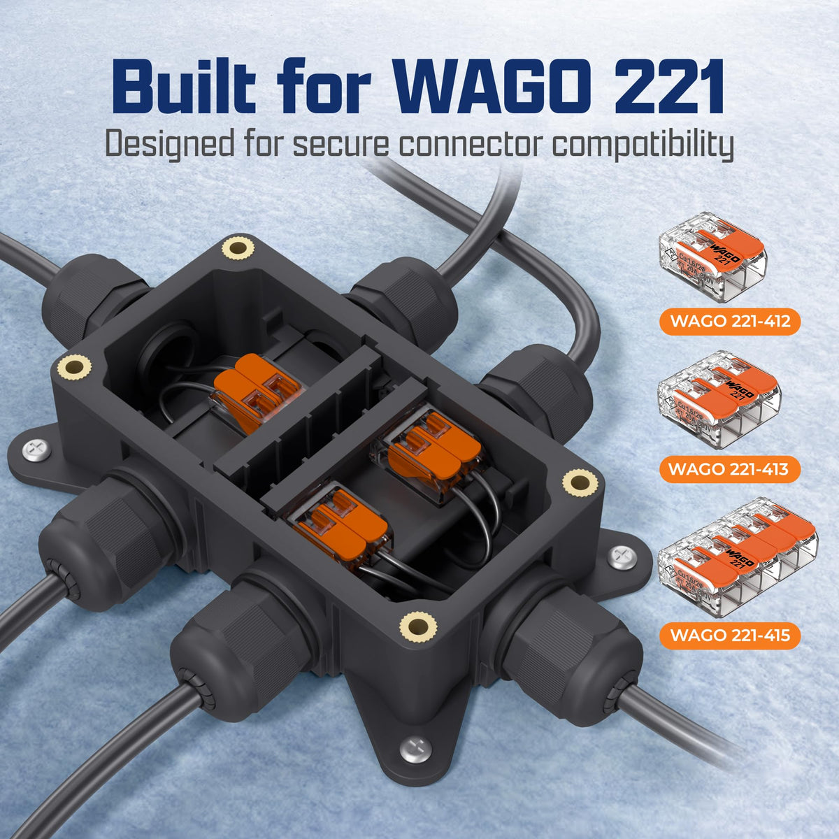 Sully IP65 Waterproof Junction Box for WAGO 221 Connectors, Black