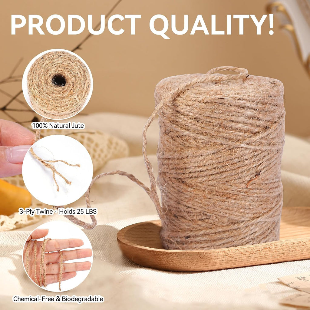 2.5mm Natural Jute Twine, 1000FT Bulk Garden Rope for Crafts