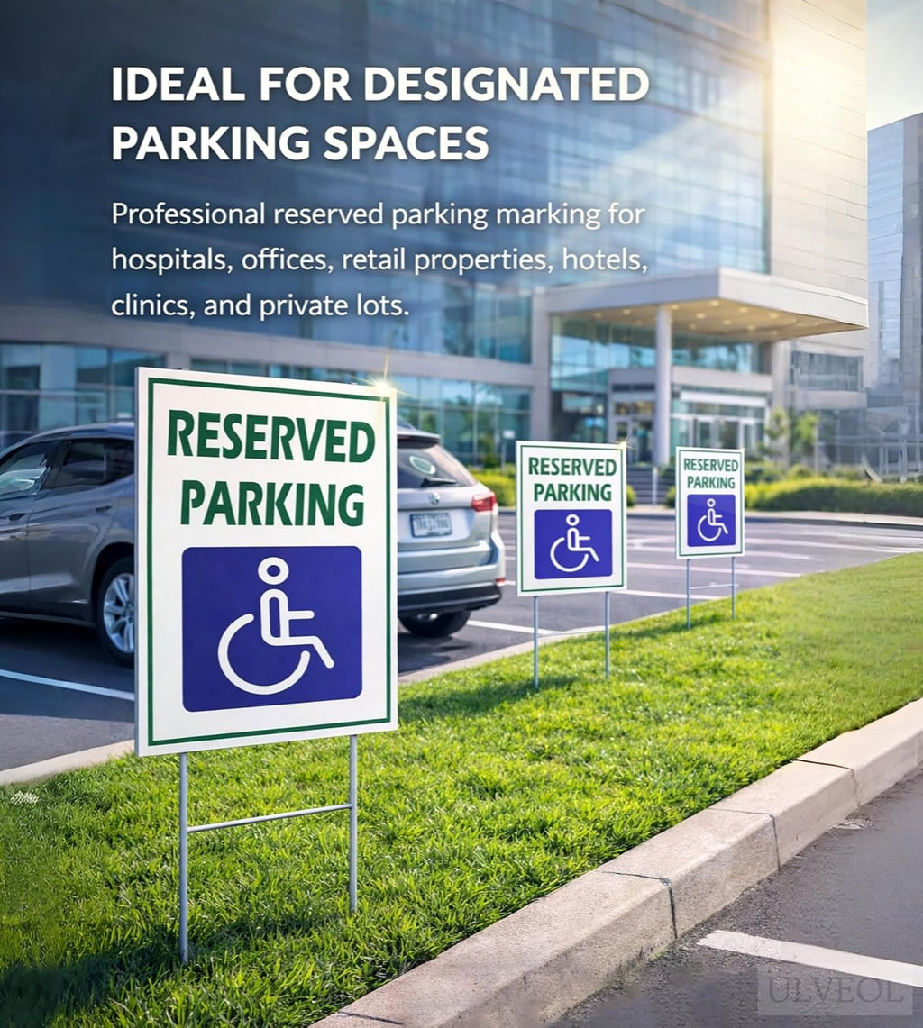 Pack of 3 Reserved Parking Double Sided Sign 12x8 inch with Metal H-Shaped Stakes - Handicap Parking Signs with