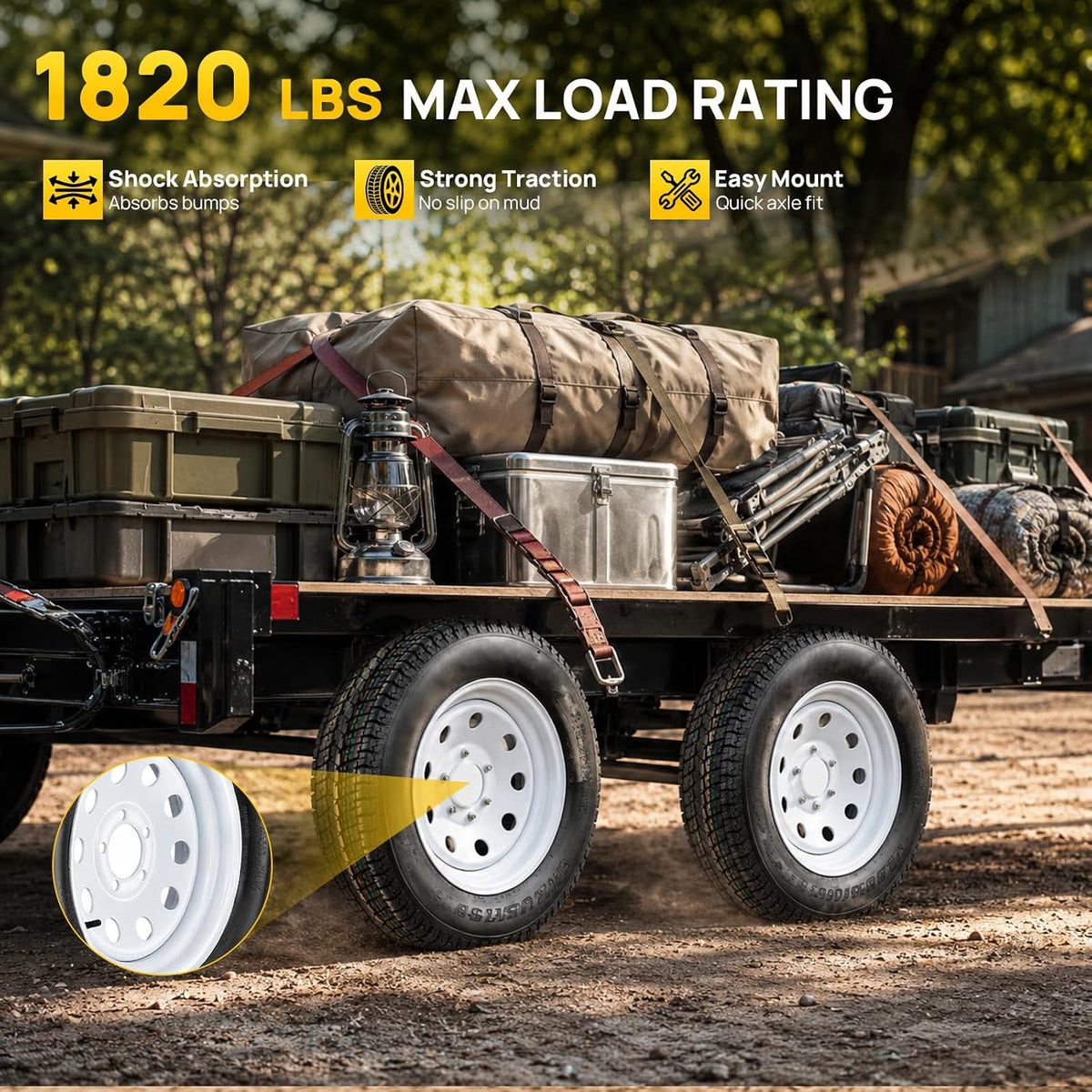 2 Pack 205/75/15 Trailer Tire and Wheel Assembly, 5 Lug on 4.5 Inch PCD with 15" Rims Load Range C 6PR White