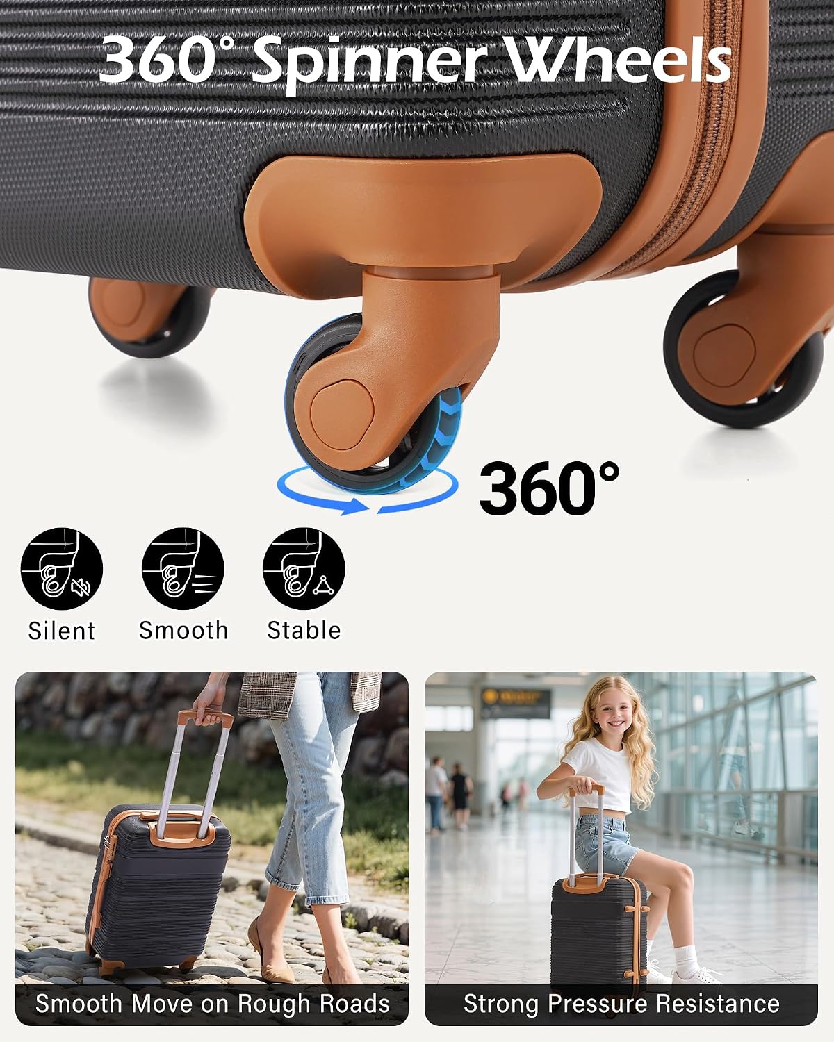 6 Piece ABS+PC Hardshell Luggage Set with Spinner Wheels, Lightweight suitcase set with TSA Lock & YKK Zipper