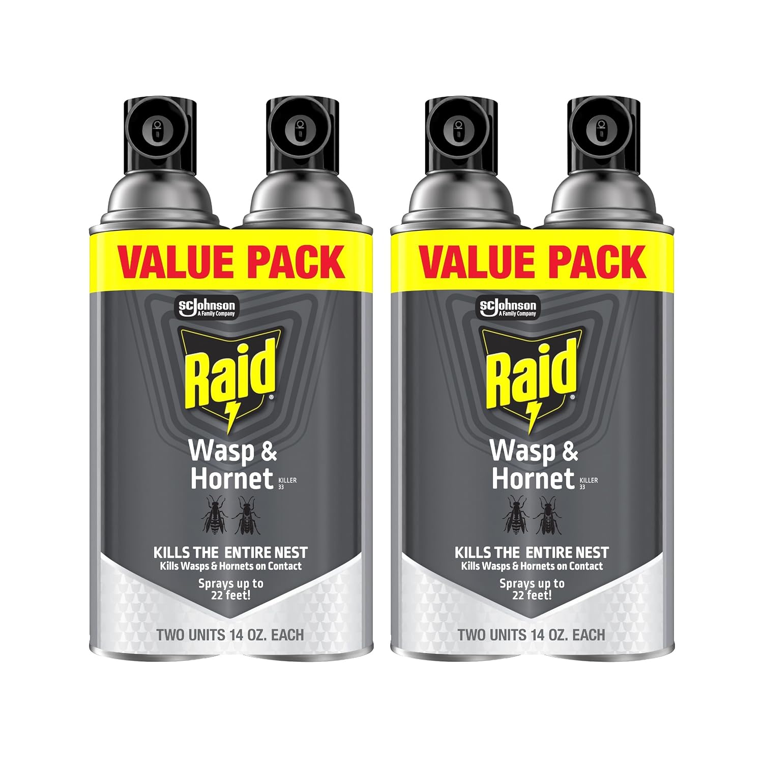 Wasp & Hornet Killer Spray, Kills the Entire Nest, for Paper Wasps, Yellow Jackets, Mud Daubers and More, 14 oz (Pack