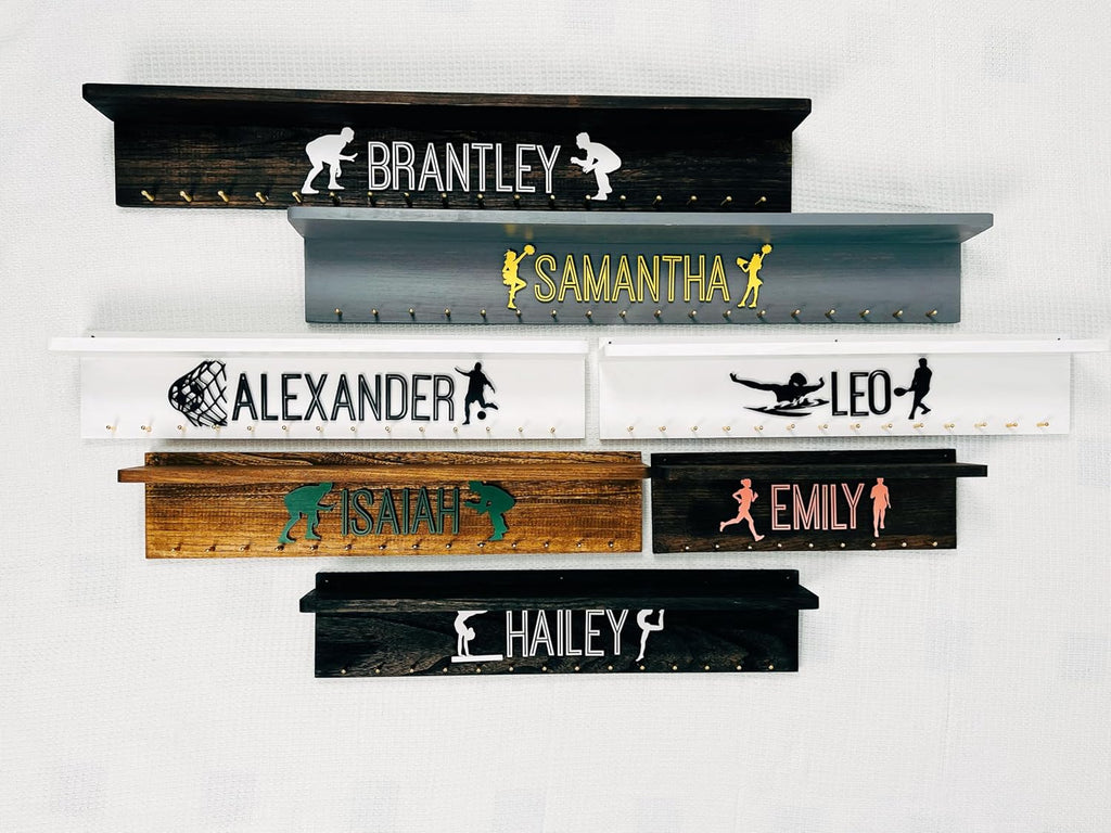 Personalized Medal Holder And Trophy Shelf With 3D Name,Custom Wooden Medal Hanger Display For Awards or