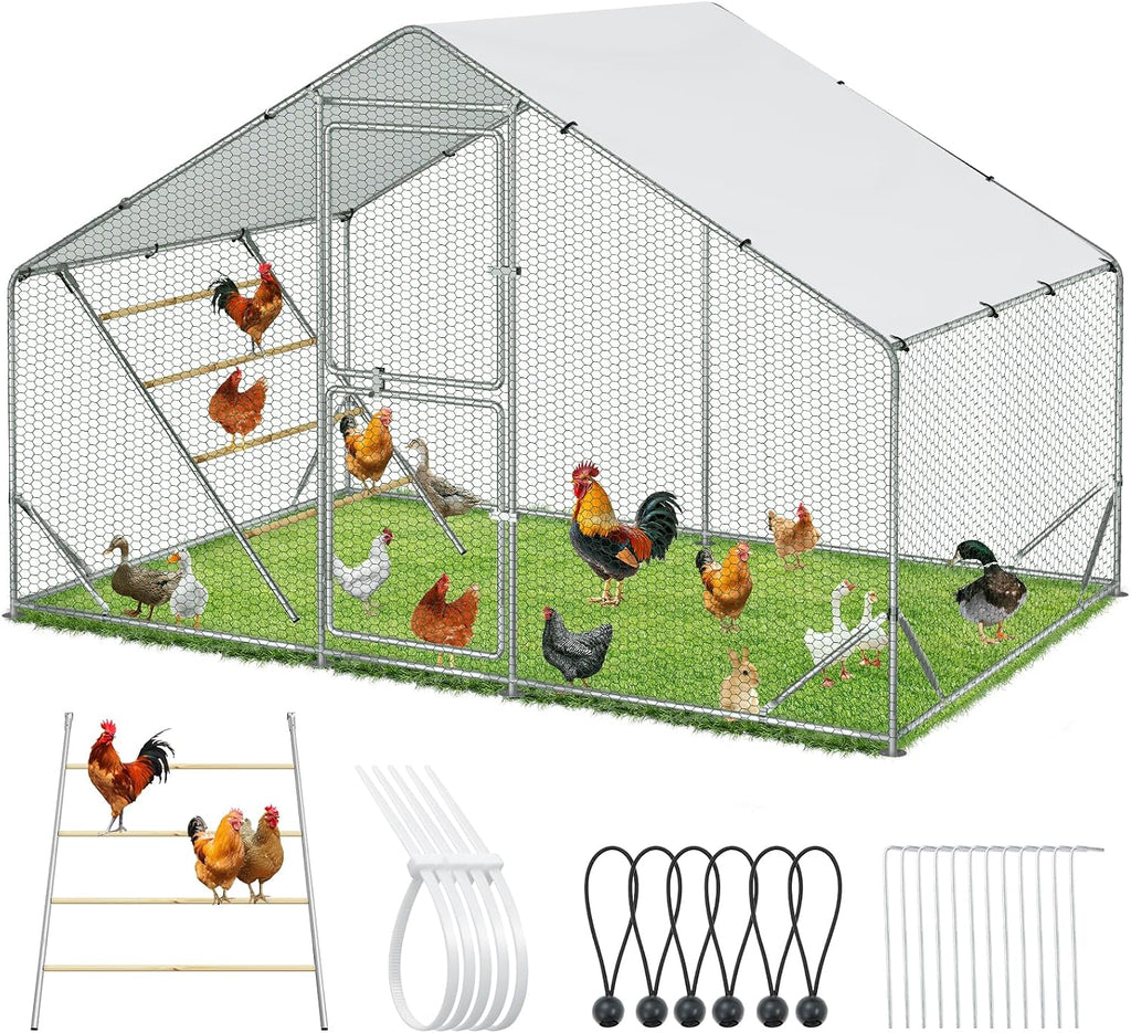 Chicken Runs for Yard with Cover, Roosting Perches & Lock,10x6.5x6.5