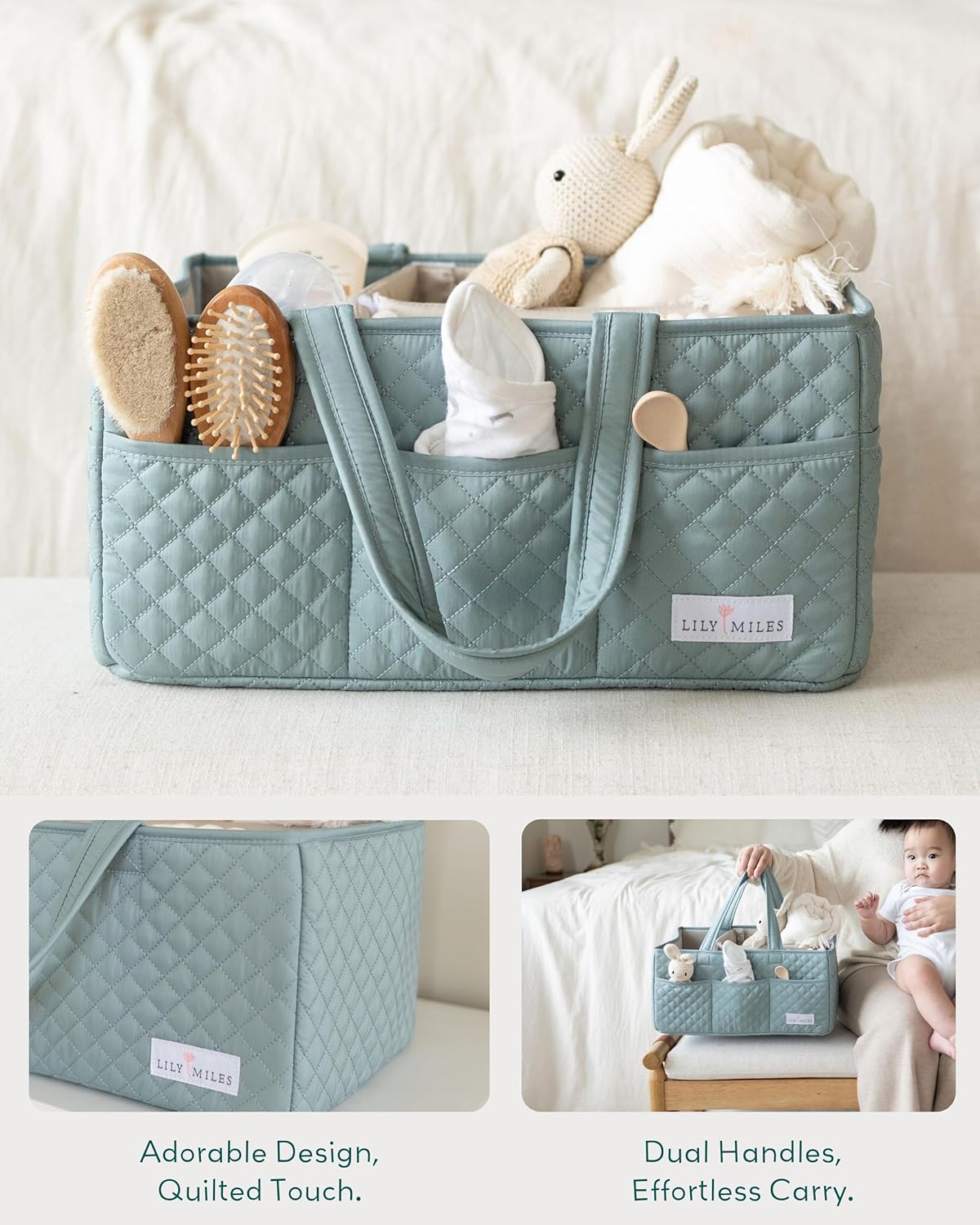 Baby Diaper Caddy Organizer, Quilted Nursery Storage Basket for Newborn Essentials and Diaper Changing Station, Gift
