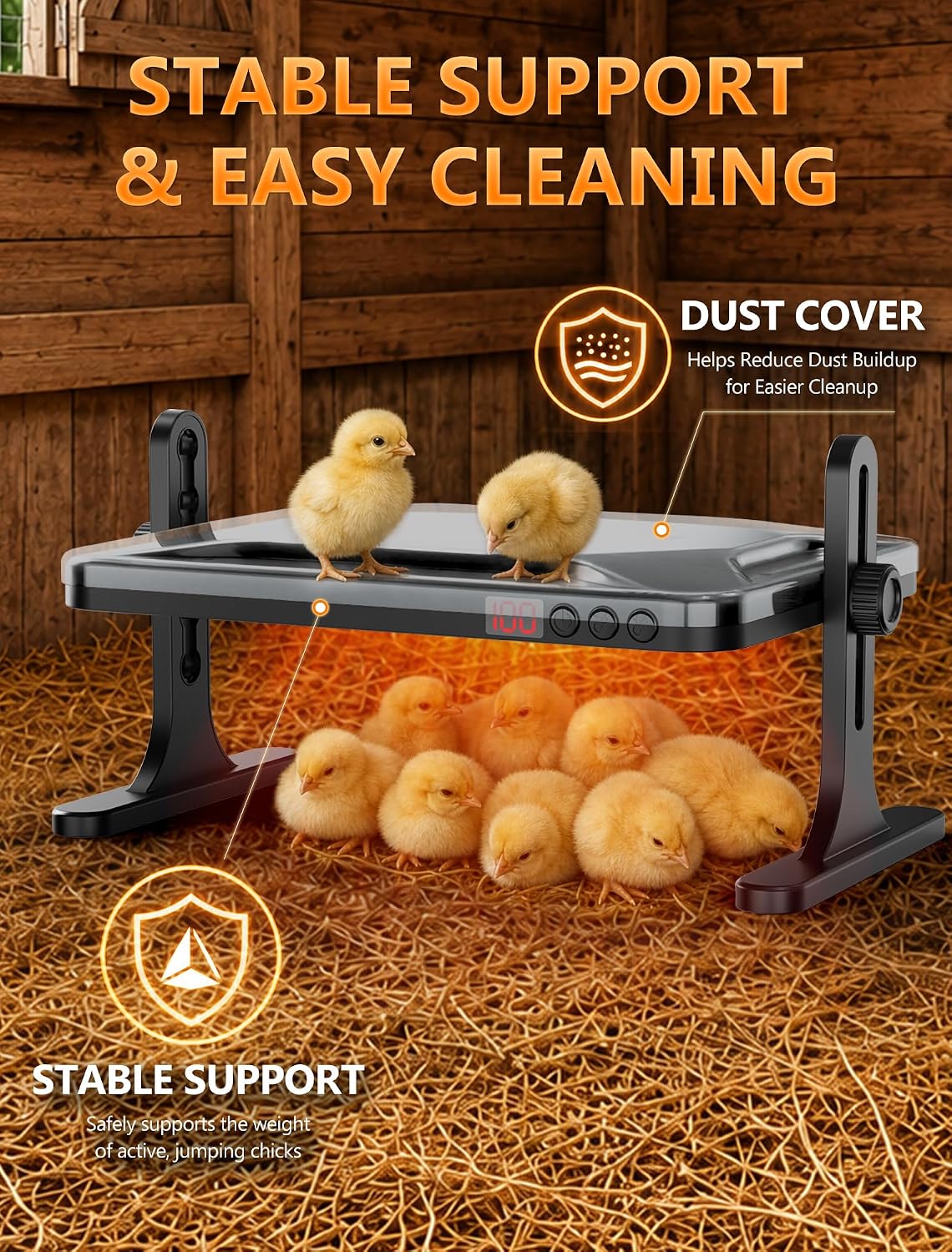 2026 Smart Chicken Coop Heater, 200W Brooder Plate, Certified,Black
