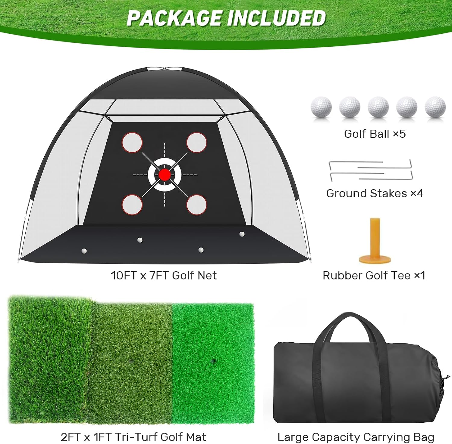 Golf Net, 10x7FT with Golf Practice Mat, Hitting Aid Nets for Backyard Driving Chipping Training Swing with Targets