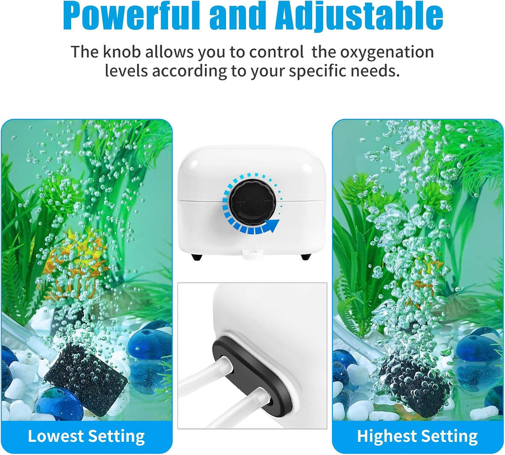 Aquarium Air Pump for 20-210 Gallon Tank, Fish Air Bubbler, Hydroponic Oxygen Aerator with Stones, Airline Tubing