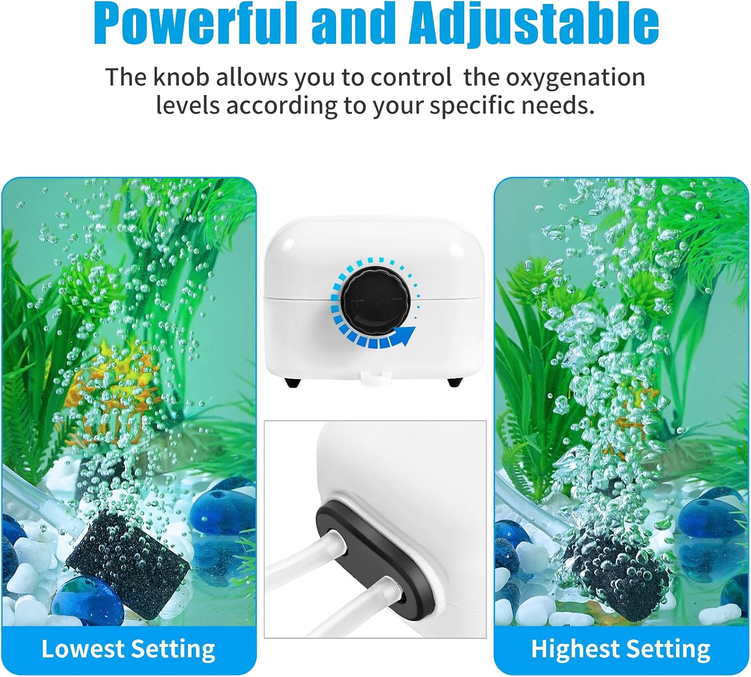 Aquarium Air Pump for 20-210 Gallon Tank, Fish Air Bubbler, Hydroponic Oxygen Aerator with Stones, Airline Tubing