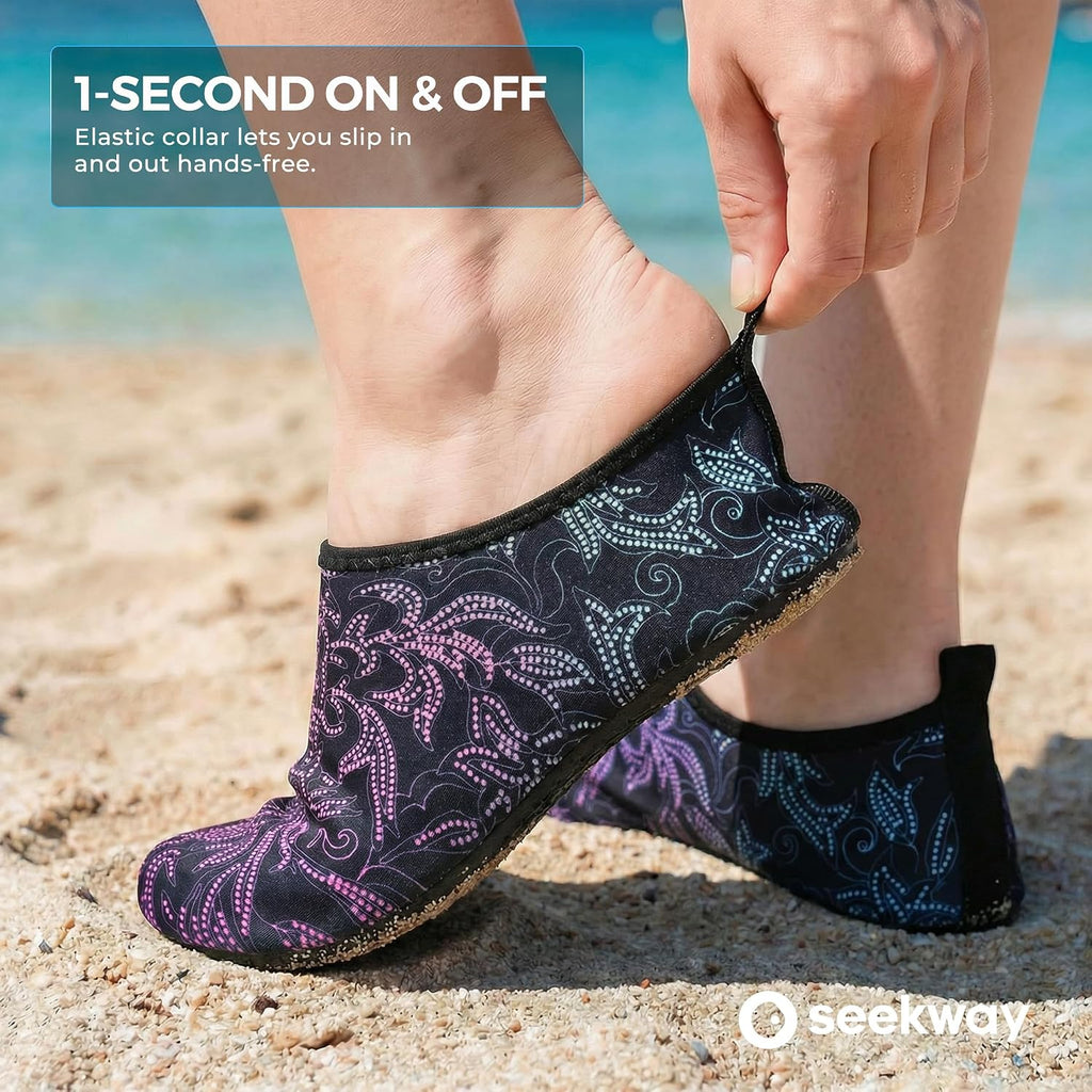 Water Shoes Women Men Adult Quick-Dry Aqua Socks Barefoot Non Slip for Beach Swim River Pool Lake surf Black SK002(U)